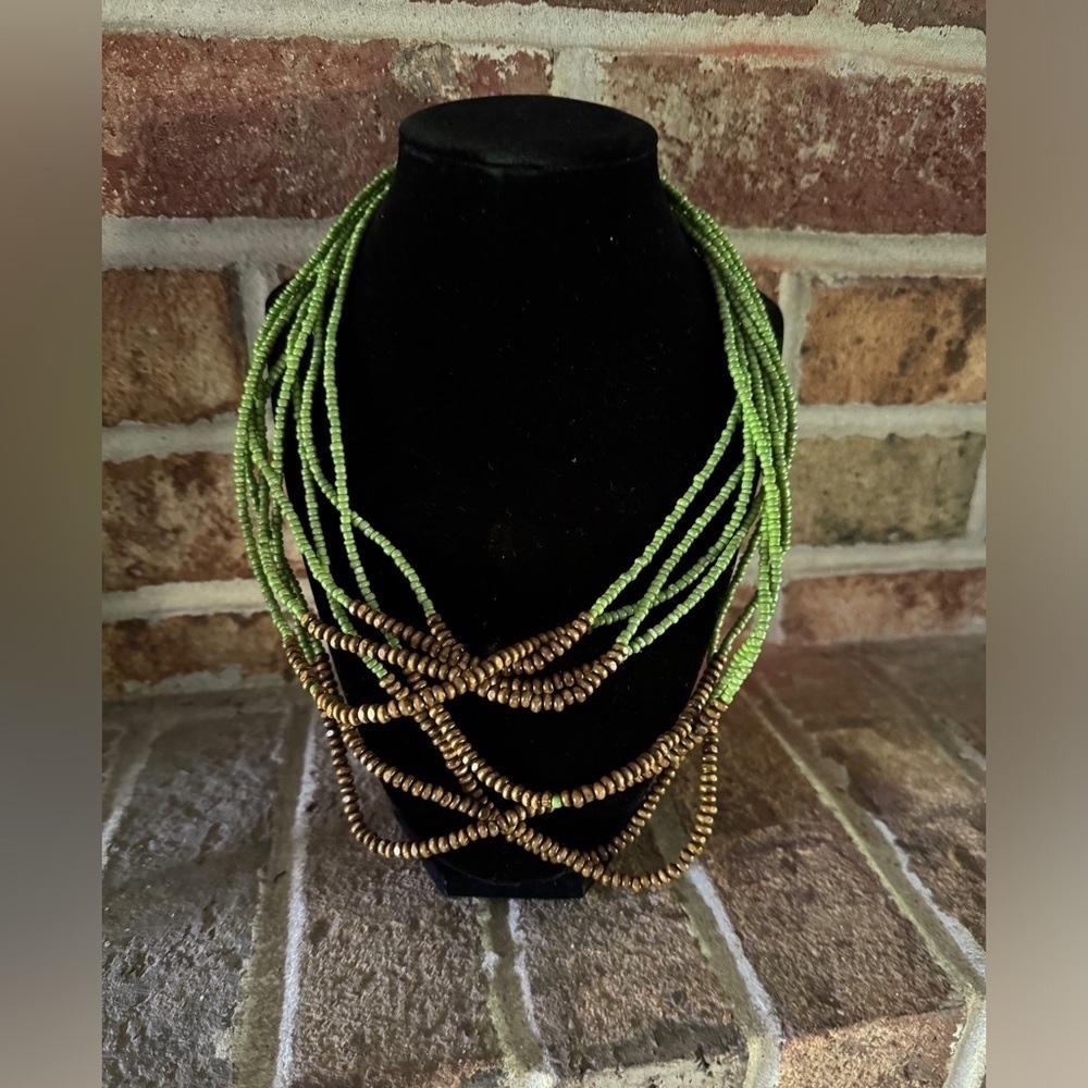 Funky green and brown beaded necklace